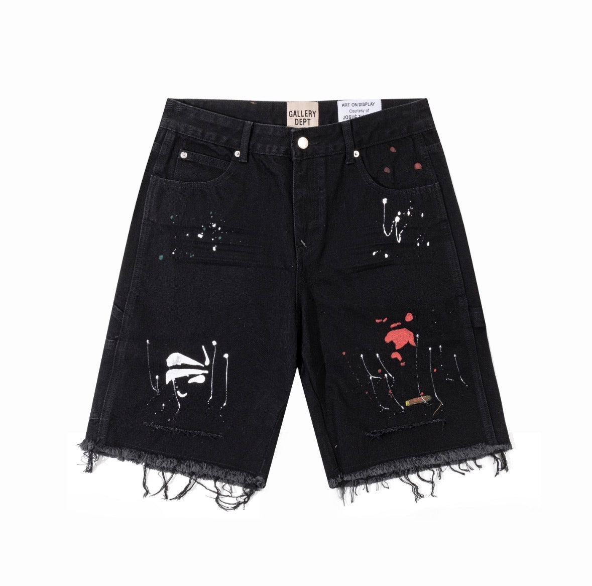 Gallery Dept. “Drive” Paint-Splattered Black Denim Shorts