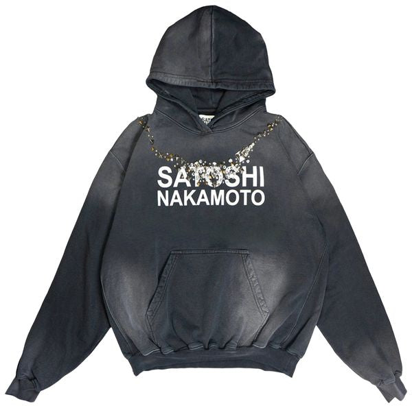 Satoshi Nakamoto Necklace Hoodie 'Washed Black