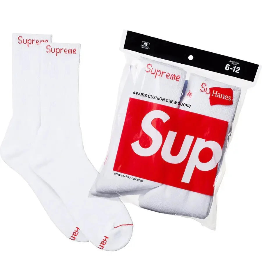 Supreme x Hanes Crew Socks (4 Pack) White