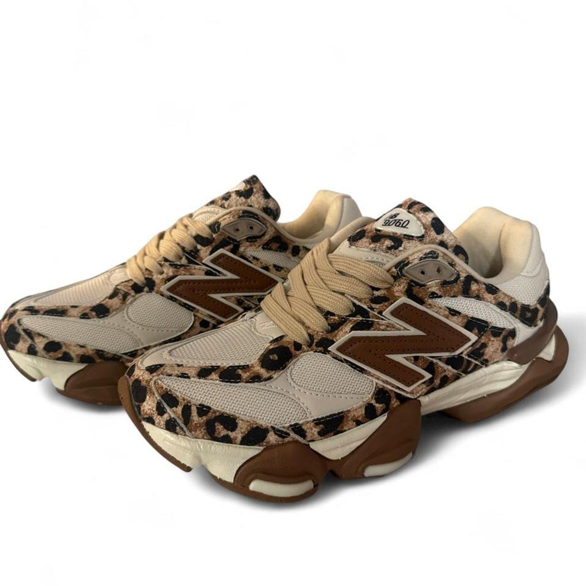 New Balance 9060 Leopard Print Sneakers – Beige & Brown
