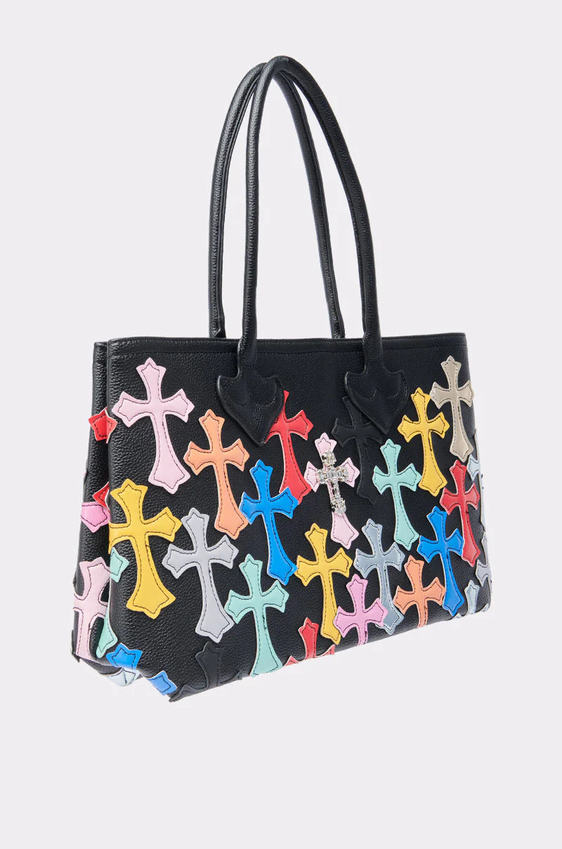 CHRMHRTS MULTICOLOR
CROSS PATCH TOTE BAG BLACK