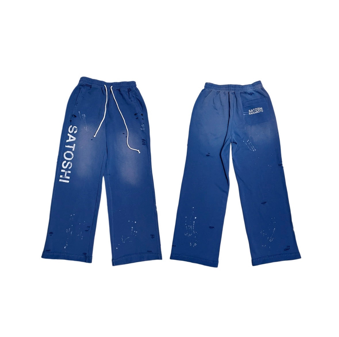 SATOSHI Luke Logo-Printed Paint-Splattered Distressed Cotton-Jersey Drawstring Sweatpants