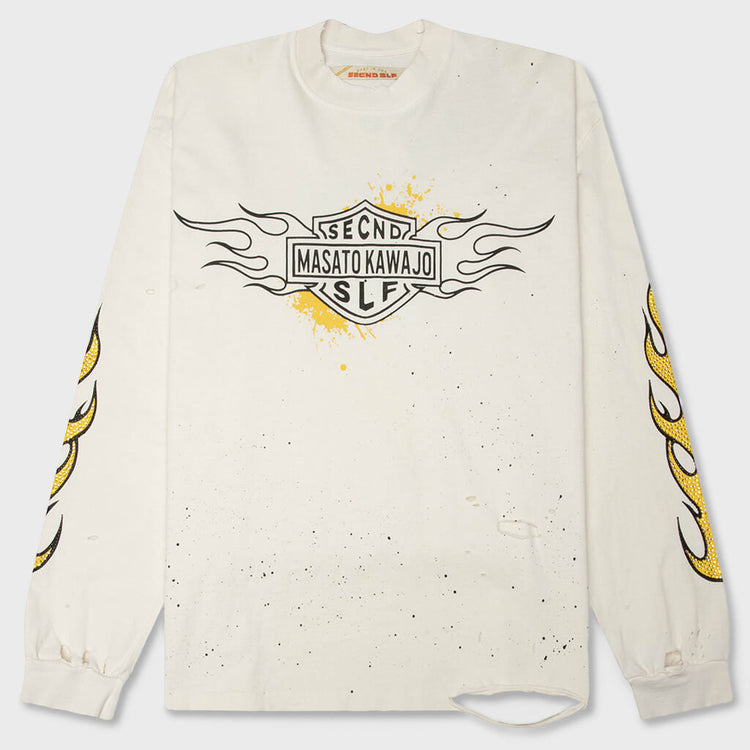 SECND SLF X MASATO KAWAJO 'FIRESTORM' VINTAGE LONGSLEEVE TEE (WHITE)