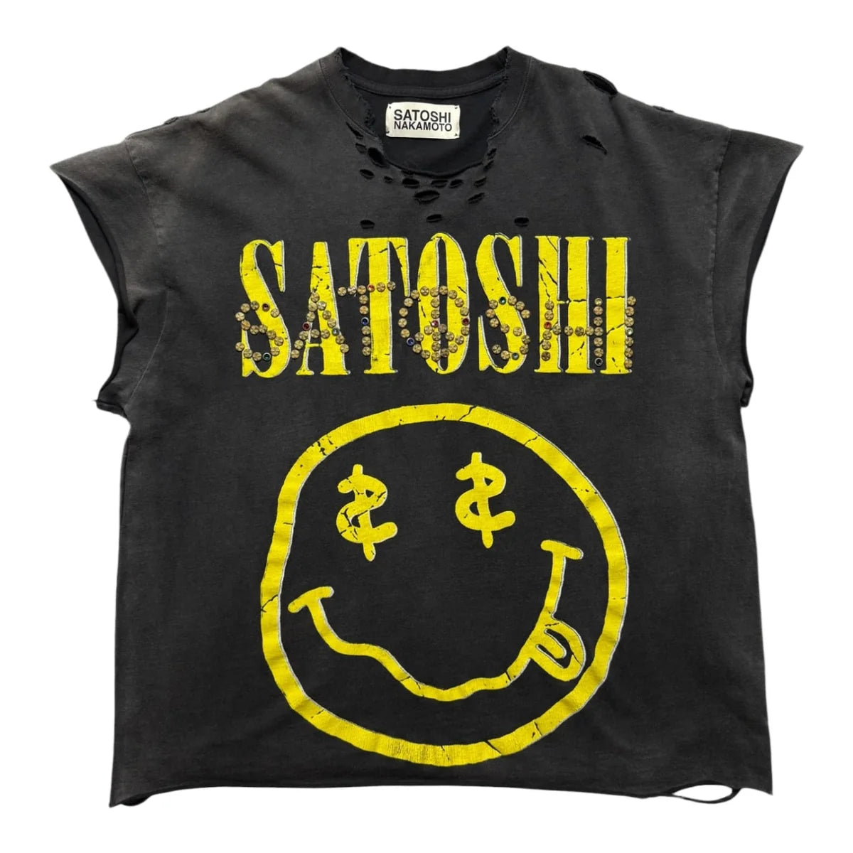 Satoshi Nakamoto Smiley Cutoff Tee Black