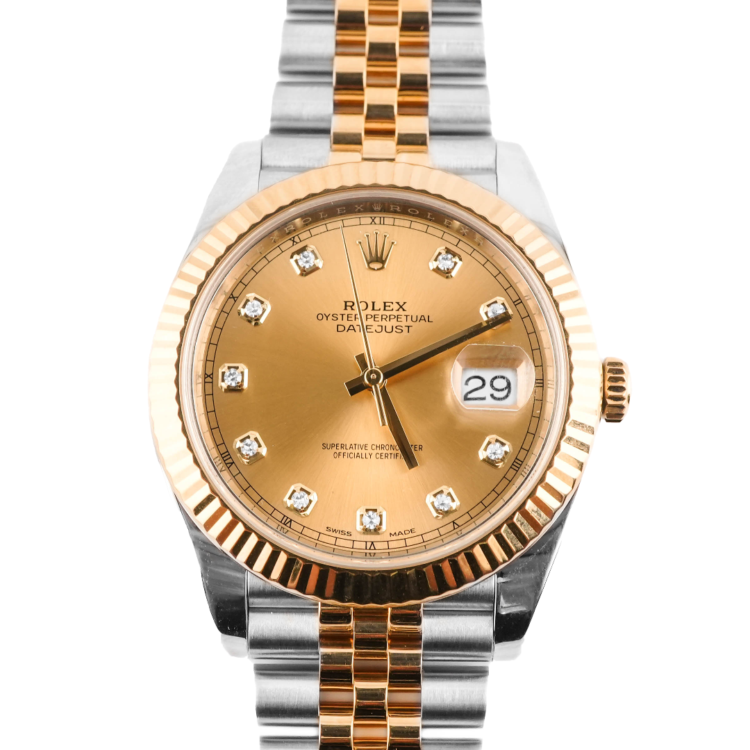 Rolex 126333 Datejust 41 mm 18K Yellow Gold Fluted Bezel Champagne Diamond Dial Jubilee Bracelet Box & Papers 2018