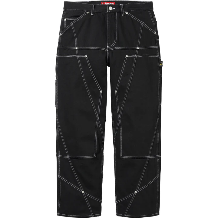 Contrast Stitch Double Knee Painter Jean (Black)