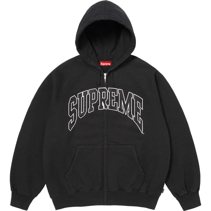 Cracked Raglan Zip Up Hooded Sweatshirt Black