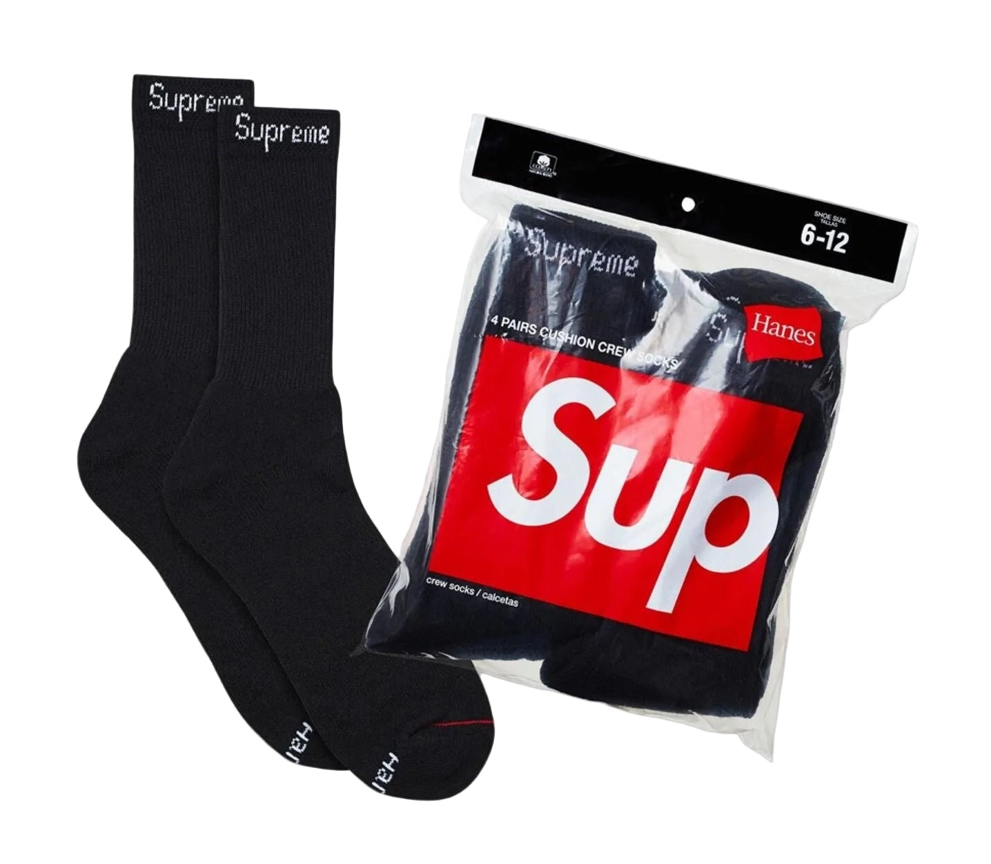 Supreme x Hanes Crew Socks (4 Pack) Black