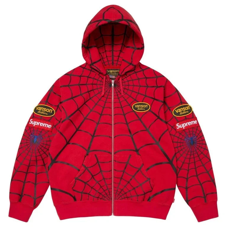 Supreme x Vanson Spider-Man Zip-Up Hooded Sweatshirt (Red)